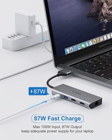 محول MOKiN USB C Hub متعدد المنافذ، 7 في 1 USB C إلى 4K@60HZ HDMI Mac Dongle محول، PD 100W، SD/MicroSD، USB A 3.0 وUSB C 3.0، محول USB C إلى USB Hub Slim لأجهزة الكمبيوتر المحمول MacBook Air/Pro iPad in Kuwait