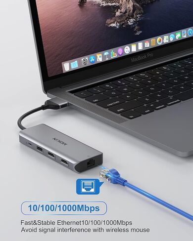محول MOKiN USB C Hub متعدد المنافذ، 7 في 1 USB C إلى 4K@60HZ HDMI Mac Dongle محول، PD 100W، SD/MicroSD، USB A 3.0 وUSB C 3.0، محول USB C إلى USB Hub Slim لأجهزة الكمبيوتر المحمول MacBook Air/Pro iPad in Kuwait