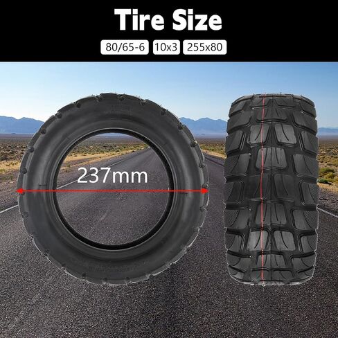 80/65-6 Off-Road Vacuum Tire, 10x3 255x80 Off Road Tubeless Tire, 10 Inch Electric Scooter Replacement Tire, With Tire Air Valve, for Nanrobot D4+/D5+/D6+/Apollo Pro/Varla Eagle One Electric Scooter in Kuwait