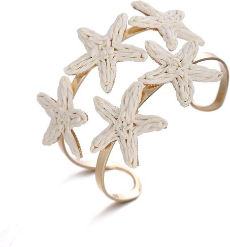 Handmade Raffia Starfish Cuff Bracelet for Women - Colorful Adjustable Wide Open Bangle, Statement Tropical Beach Jewelry in Saudi Arabia