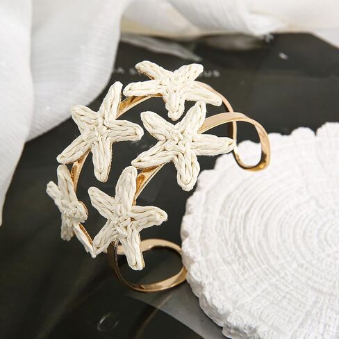 Handmade Raffia Starfish Cuff Bracelet for Women - Colorful Adjustable Wide Open Bangle, Statement Tropical Beach Jewelry in Saudi Arabia