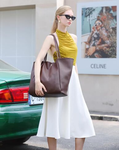 Dreubea Large Leather Tote Bag for Women - Big Work Bag, Spacious Minimalist Handbag, Tote Handbag for Office in Kuwait