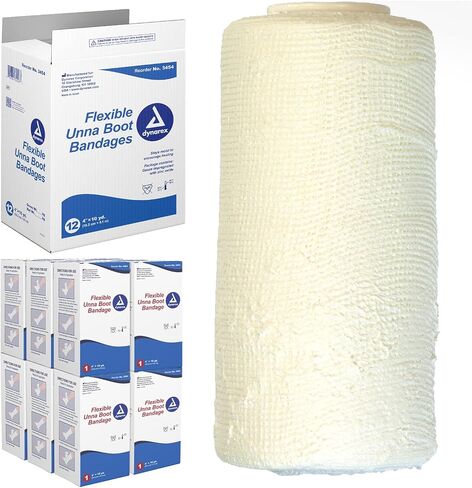 Dynarex 3454 Unna Boot Bandage, Individually Packaged, Provides Customized Compression, With Zinc Oxide, Soft Cast, 4" x 10 Yard, Pack of 12 in Saudi Arabia