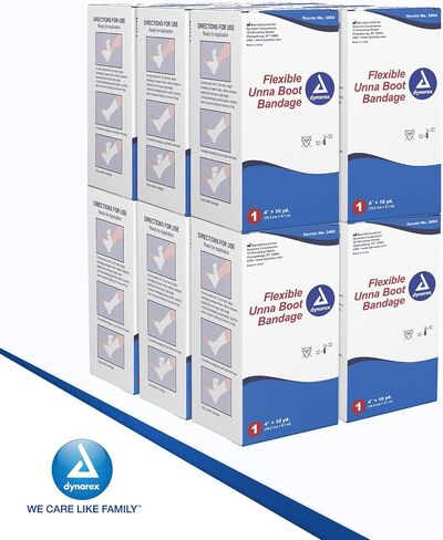 Dynarex 3454 Unna Boot Bandage, Individually Packaged, Provides Customized Compression, With Zinc Oxide, Soft Cast, 4" x 10 Yard, Pack of 12 in Saudi Arabia