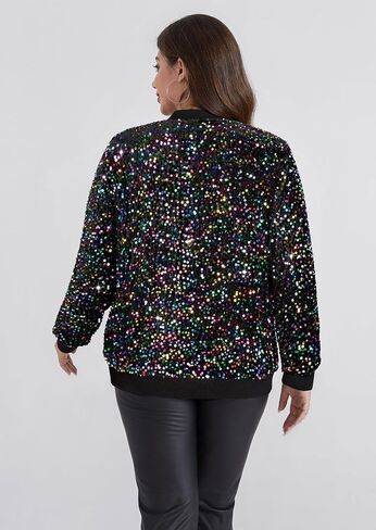 Hanna Nikole Women Plus Size Sequin Bomber Jacket Casual Long Sleeve Sparkly Blazer Bomber Jacket with Pockets for Party in Saudi Arabia