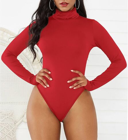 American Trends Womens Long Sleeve Bodysuit Mock Turtleneck Body Suit Tops Sexy Fashion Going Out Leotards Jumpsuit in Saudi Arabia