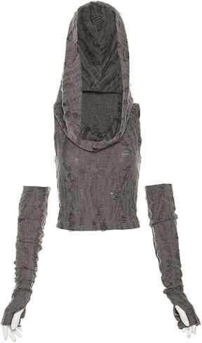 Hooded Off Shoulder Gothic Bodycon Top with Sleeve in Kuwait