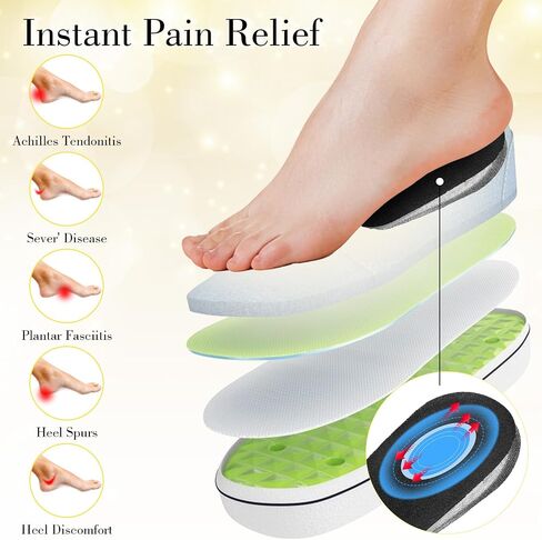 2 Pairs 1/2 Inch Silicone Heel Lifts for Shock Absorption, Heel Pads Cushions Height Increasing Insoles Soft Shoe Lifts for Women Men Comfort Half Foot Insoles for Uneven Legs Heel Pain in Saudi Arabia