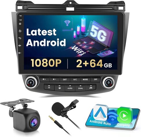 Hikity 8 Core 4+64G Android 13 Car Radio for Honda Accord 2003 2004 2005 2006 2007 Wireless Carroid Android Auto ، 10.1 inch touchscreen Stereo Stereo GPS WiFi Bluetooth SWC 32EQ DSP Backup Camera Camera Mic in Kuwait
