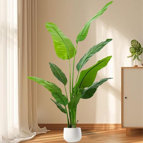 5.2FT Artificial Bird of Paradise Plant, Faux Artificial Trees, Tall Fake Realistic Tree, 10 Trunks Silk Leaf Plant with Plastic Pot for Home Office Decor Indoor Outdoor Modern Decoration in Kuwait