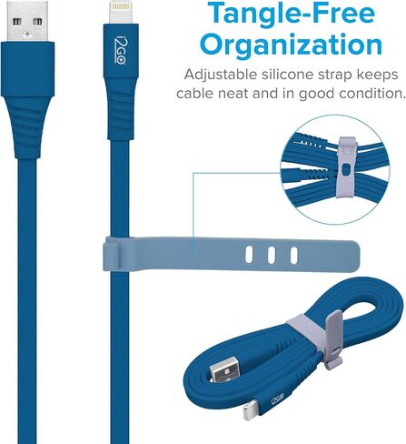 I2GO Lightning Flat Cable (4ft) - شاحن iPhone معتمد من MFI ، متوافق مع iPhone 14/13/12/11 ، iPad & More - Black in Saudi Arabia