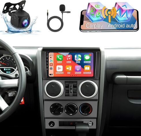 ستيريو سيارة 2+64 جيجا لسيارة جيب رانجلر (بابين) 2007 2008 2009 2010 مع Carplay & Android Auto - راديو بشاشة تعمل باللمس 9 بوصة يدعم WiFi/GPS Navigation/FM/RDS/Bluetooth in Kuwait