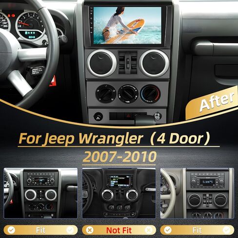 ستيريو سيارة 2+64 جيجا لسيارة جيب رانجلر (بابين) 2007 2008 2009 2010 مع Carplay & Android Auto - راديو بشاشة تعمل باللمس 9 بوصة يدعم WiFi/GPS Navigation/FM/RDS/Bluetooth in Kuwait