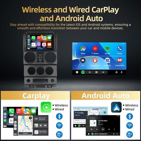 ستيريو سيارة 2+64 جيجا لسيارة جيب رانجلر (بابين) 2007 2008 2009 2010 مع Carplay & Android Auto - راديو بشاشة تعمل باللمس 9 بوصة يدعم WiFi/GPS Navigation/FM/RDS/Bluetooth in Kuwait