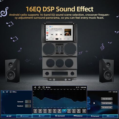 ستيريو سيارة 2+64 جيجا لسيارة جيب رانجلر (بابين) 2007 2008 2009 2010 مع Carplay & Android Auto - راديو بشاشة تعمل باللمس 9 بوصة يدعم WiFi/GPS Navigation/FM/RDS/Bluetooth in Kuwait