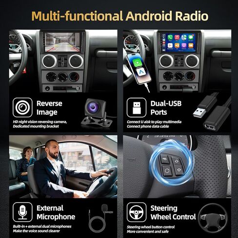 ستيريو سيارة 2+64 جيجا لسيارة جيب رانجلر (بابين) 2007 2008 2009 2010 مع Carplay & Android Auto - راديو بشاشة تعمل باللمس 9 بوصة يدعم WiFi/GPS Navigation/FM/RDS/Bluetooth in Kuwait