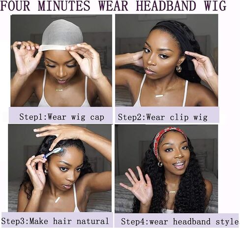 Curly Headband Wig Human Hair 18 Inch Headband Wigs for Black Women Human Hair Glueless Wear and Go Human Hair Headband Wig Curly 180% Density Natural Black in Saudi Arabia