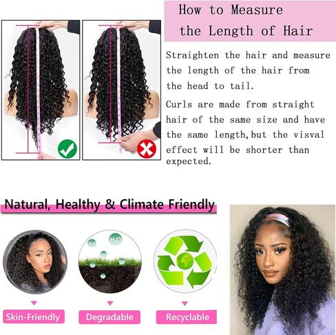 Curly Headband Wig Human Hair 18 Inch Headband Wigs for Black Women Human Hair Glueless Wear and Go Human Hair Headband Wig Curly 180% Density Natural Black in Saudi Arabia