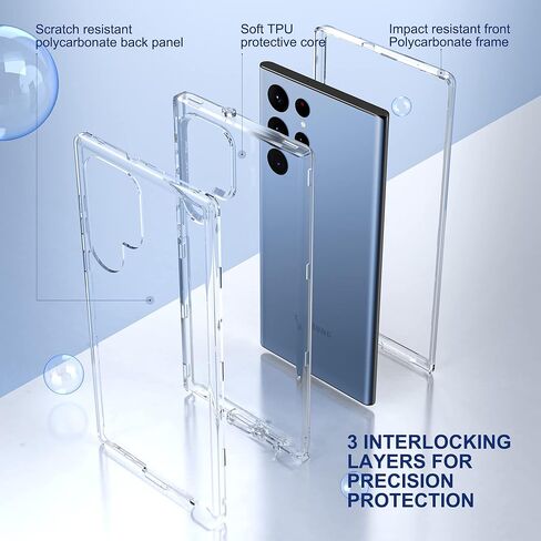 ULAK Compatible with Samsung Galaxy S23 Ultra 5G Case, Heavy Duty Shockproof Hybrid Soft TPU Bumper Drop Protection Transparent Phone Case for Galaxy S23 Ultra 5G 6.8 inch - Clear Glitter in Kuwait