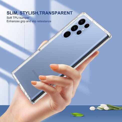 ULAK Compatible with Samsung Galaxy S23 Ultra 5G Case, Heavy Duty Shockproof Hybrid Soft TPU Bumper Drop Protection Transparent Phone Case for Galaxy S23 Ultra 5G 6.8 inch - Clear Glitter in Kuwait