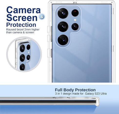 ULAK Compatible with Samsung Galaxy S23 Ultra 5G Case, Heavy Duty Shockproof Hybrid Soft TPU Bumper Drop Protection Transparent Phone Case for Galaxy S23 Ultra 5G 6.8 inch - Clear Glitter in Kuwait