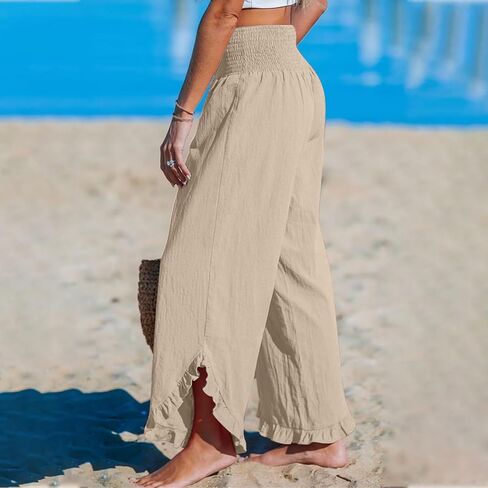Women's Solid Color Fashionable Casual High Waisted Pleated Irregular Cotton Linen Trendy Fall in Kuwait