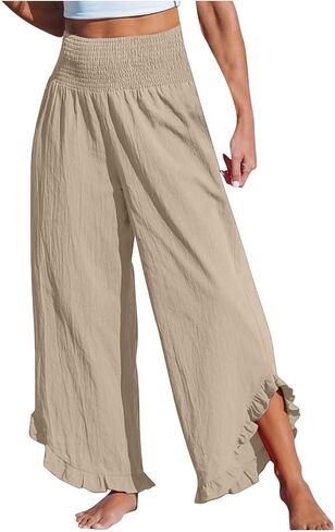 Women's Solid Color Fashionable Casual High Waisted Pleated Irregular Cotton Linen Trendy Fall in Kuwait