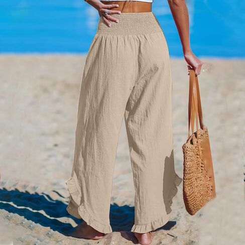 Women's Solid Color Fashionable Casual High Waisted Pleated Irregular Cotton Linen Trendy Fall in Kuwait