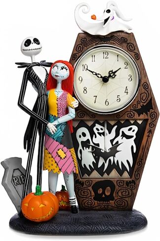The Hamilton Collection Tim Burton's The Nightmare قبل عيد الميلاد لا يموت أبدًا جاك سالي صفر على مدار الساعة يدويًا ونحت زخرفة عيد الهالوين 7.5 بوصة in Saudi Arabia