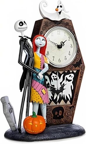 The Hamilton Collection Tim Burton's The Nightmare قبل عيد الميلاد لا يموت أبدًا جاك سالي صفر على مدار الساعة يدويًا ونحت زخرفة عيد الهالوين 7.5 بوصة in Saudi Arabia