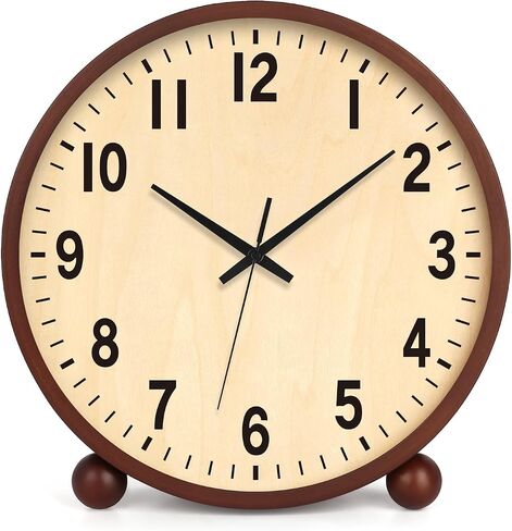 Wooden Table Clock,8in Silent Non-Ticking Desk Clock,Battery Operated Desktop Analog Clock for Living Room Bedroom Kitchen Office Classroom Decor (Walnut) in Kuwait
