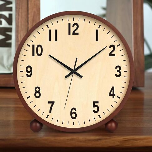 Wooden Table Clock,8in Silent Non-Ticking Desk Clock,Battery Operated Desktop Analog Clock for Living Room Bedroom Kitchen Office Classroom Decor (Walnut) in Kuwait