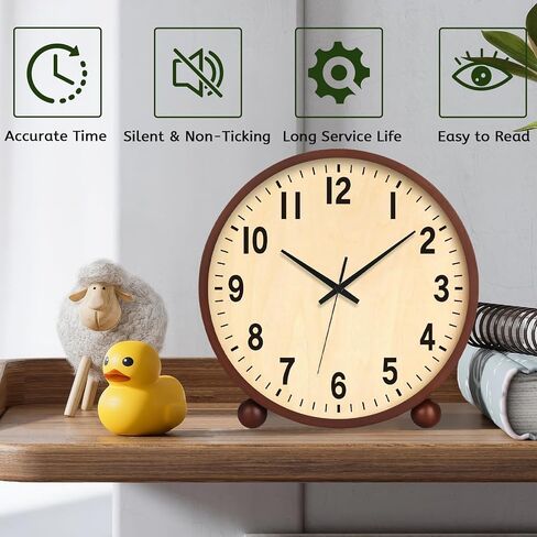 Wooden Table Clock,8in Silent Non-Ticking Desk Clock,Battery Operated Desktop Analog Clock for Living Room Bedroom Kitchen Office Classroom Decor (Walnut) in Kuwait