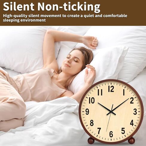 Wooden Table Clock,8in Silent Non-Ticking Desk Clock,Battery Operated Desktop Analog Clock for Living Room Bedroom Kitchen Office Classroom Decor (Walnut) in Kuwait