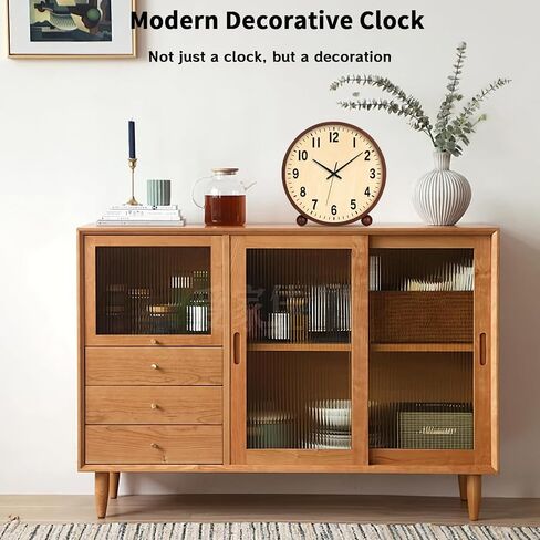 Wooden Table Clock,8in Silent Non-Ticking Desk Clock,Battery Operated Desktop Analog Clock for Living Room Bedroom Kitchen Office Classroom Decor (Walnut) in Kuwait