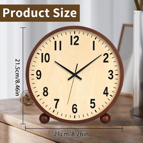 Wooden Table Clock,8in Silent Non-Ticking Desk Clock,Battery Operated Desktop Analog Clock for Living Room Bedroom Kitchen Office Classroom Decor (Walnut) in Kuwait