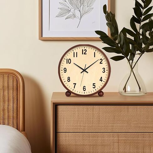 Wooden Table Clock,8in Silent Non-Ticking Desk Clock,Battery Operated Desktop Analog Clock for Living Room Bedroom Kitchen Office Classroom Decor (Walnut) in Kuwait