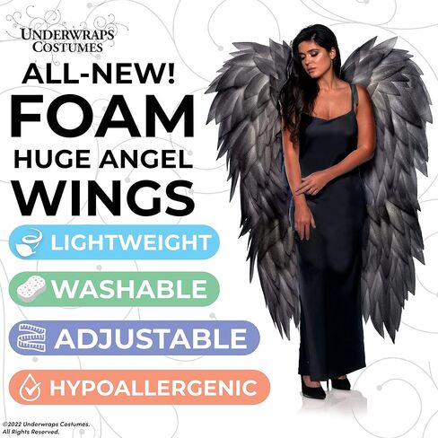 UNDERWRAPS Large Costume Angel Wings - Adult Huge Halloween Costume, 5 Feet Long Photoshoot Prop for Men & Women, (Full Length , Black), (30679 OS) in Saudi Arabia