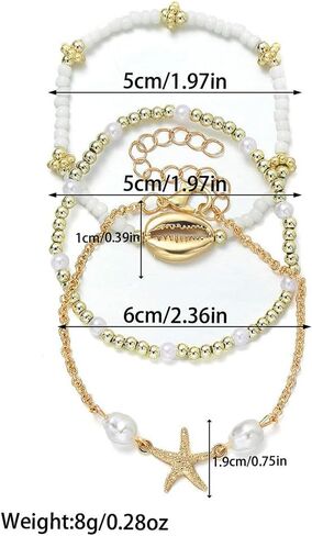 Beach Jewelry Accessories for Women,Trendy Gold Seashell Starfish Bracelet Set Charm Pearl Beaded Layered Bracelets,Boho Stackable Stretch Bracelets in Kuwait
