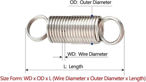 Mdingbao-Extension Springs Diameter Diameter 2.5mm 304 Stainsal Steel Y-Type Type Type Cylindroid Coil Coil Sent Extension ، قدرة تمتد جيدة (150 مم ، 22 مم) in Saudi Arabia