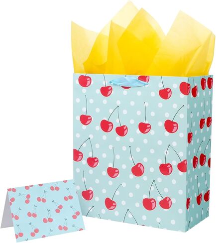 حقيبة هدايا الكرز مقاس 8 بوصات مع مناديل تغليف للنساء والفتيات في عيد ميلاد صغير in Kuwait