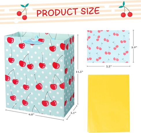 حقيبة هدايا الكرز مقاس 8 بوصات مع مناديل تغليف للنساء والفتيات في عيد ميلاد صغير in Kuwait