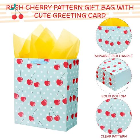 حقيبة هدايا الكرز مقاس 8 بوصات مع مناديل تغليف للنساء والفتيات في عيد ميلاد صغير in Kuwait