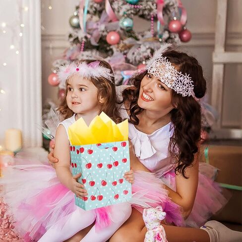 حقيبة هدايا الكرز مقاس 8 بوصات مع مناديل تغليف للنساء والفتيات في عيد ميلاد صغير in Kuwait