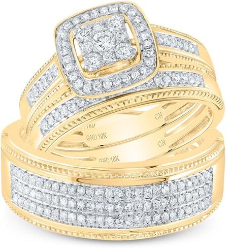 المجوهرات من Lux 10K Gold Gold Her Round Diamond Square مطابقة الزفاف 5/8CTW ، حجم المرأة 5-9 ، الحجم رجالي 8-12 in Saudi Arabia