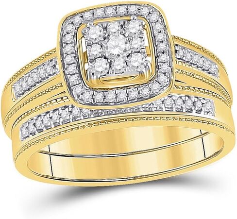 المجوهرات من Lux 10K Gold Gold Her Round Diamond Square مطابقة الزفاف 5/8CTW ، حجم المرأة 5-9 ، الحجم رجالي 8-12 in Saudi Arabia