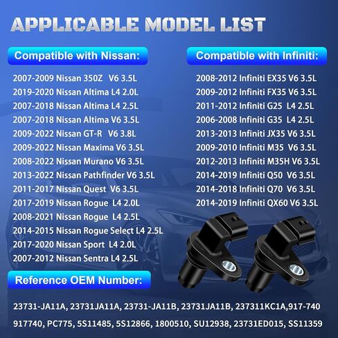 مجموعة من مستشعر 2 من مستشعر وظائف الحدبات يناسب 2007-2022 نيسان Altima Maxima Murano Pathfinder Rogue Quest Sentra GT-R & Infiniti EX35 FX35 G25 G35 in Kuwait