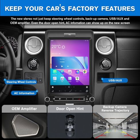 [4GB+64GB] for Ford F150 Radio Upgrade 2013-2014, Android 13 8 core Stereo System, T Style12.1 inch Touch Screen, Built in CarPlay and Android Auto in Kuwait