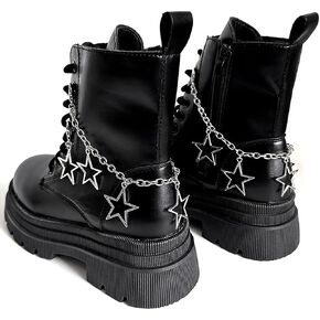 2 Pcs Hollow Stars Shoelace Charms Stylish Metal Boot Chain with Clasp Sneaker Chain Ankle Bracelets Anklets Jewelry DIY Accessories for Women Girls Christmas Gift, Silver in Kuwait