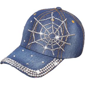 Rhinestone Denim Baseball Cap for Women Fashion Sun Hat Metal Buckle Adjustable Bling Diamond Traveling Hat in Saudi Arabia